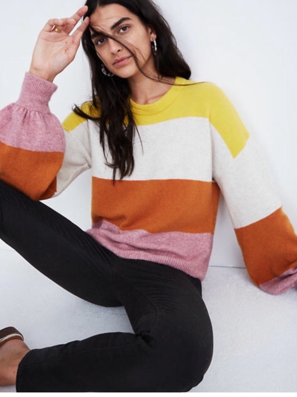 Madewell Striped Gladwell Balloon Sleeve Sweater M